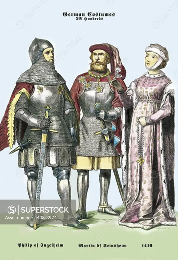 German Costumes: Philip of Ingelheim and Martin of Seineheim, Medieval Fashion - Racinet