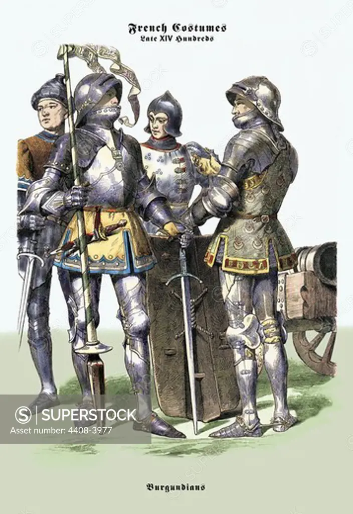 French Costumes: Burgundians in Armor #1, Medieval Fashion - Racinet