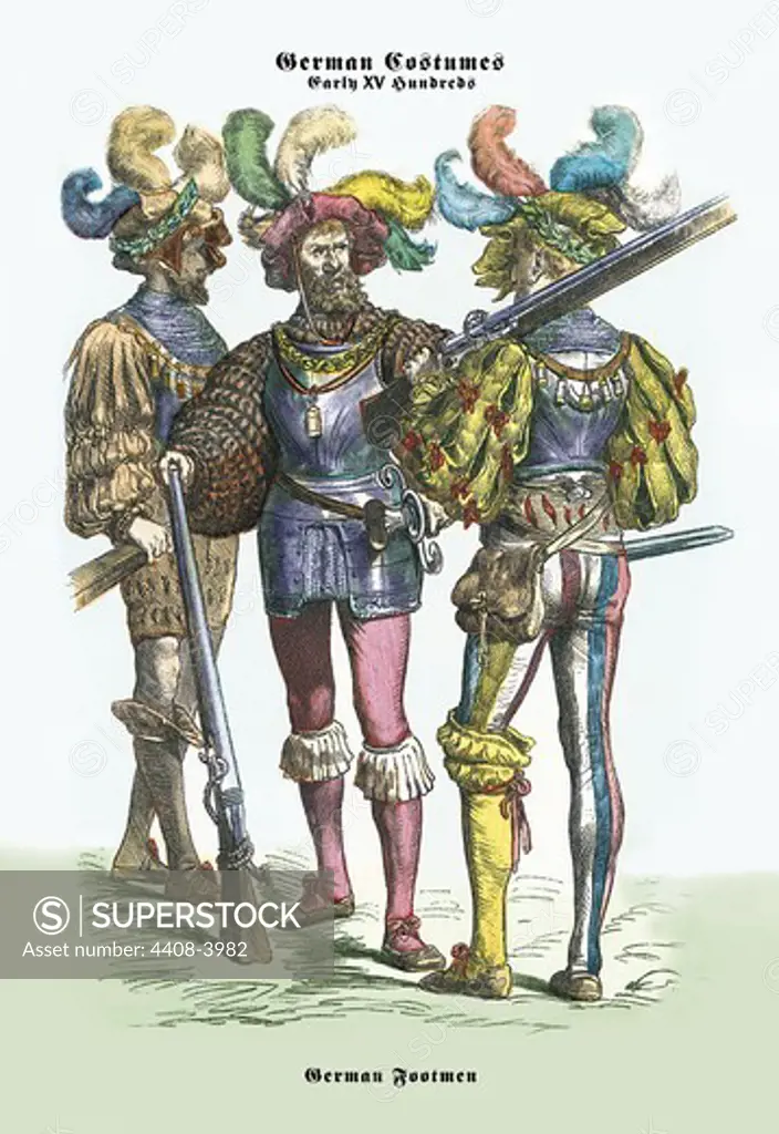 German Costumes: German Footmen, Medieval Fashion - Racinet