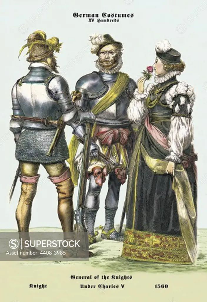 German Costumes: General of the Knights under Charles V, Medieval Fashion - Racinet