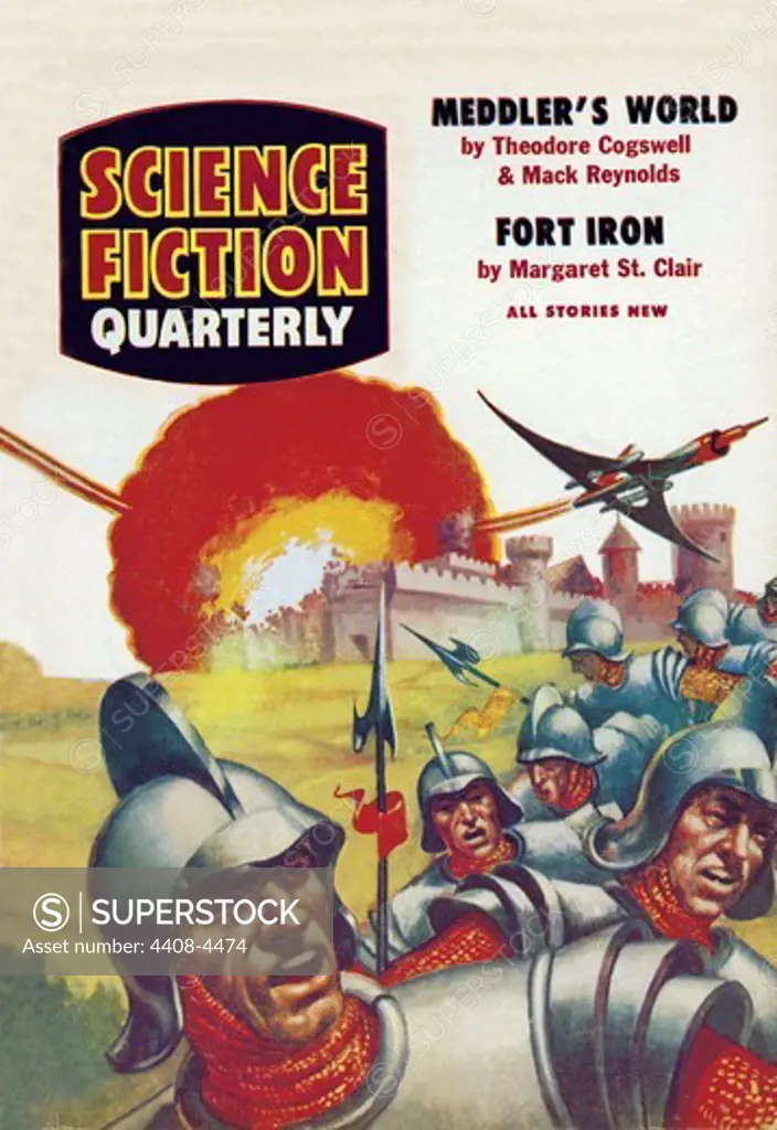 Science Fiction Quarterly: Spaceship Attack on Medieval Fortress, Pulp Magazine Covers