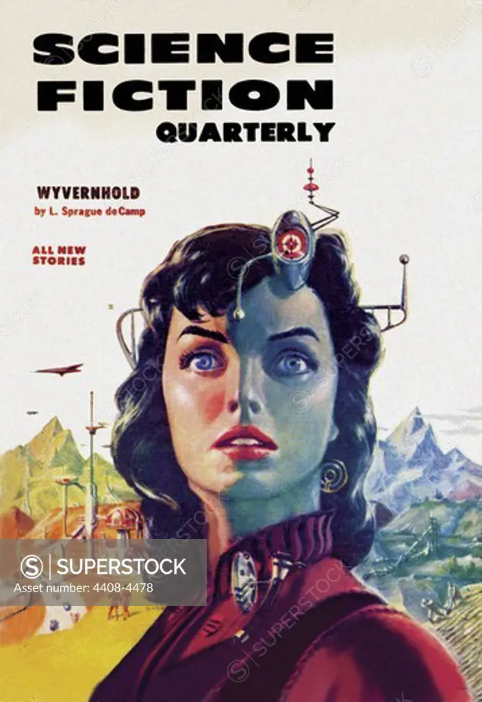 Science Fiction Quarterly: Woman with Forehead Transmitter, Pulp Magazine Covers