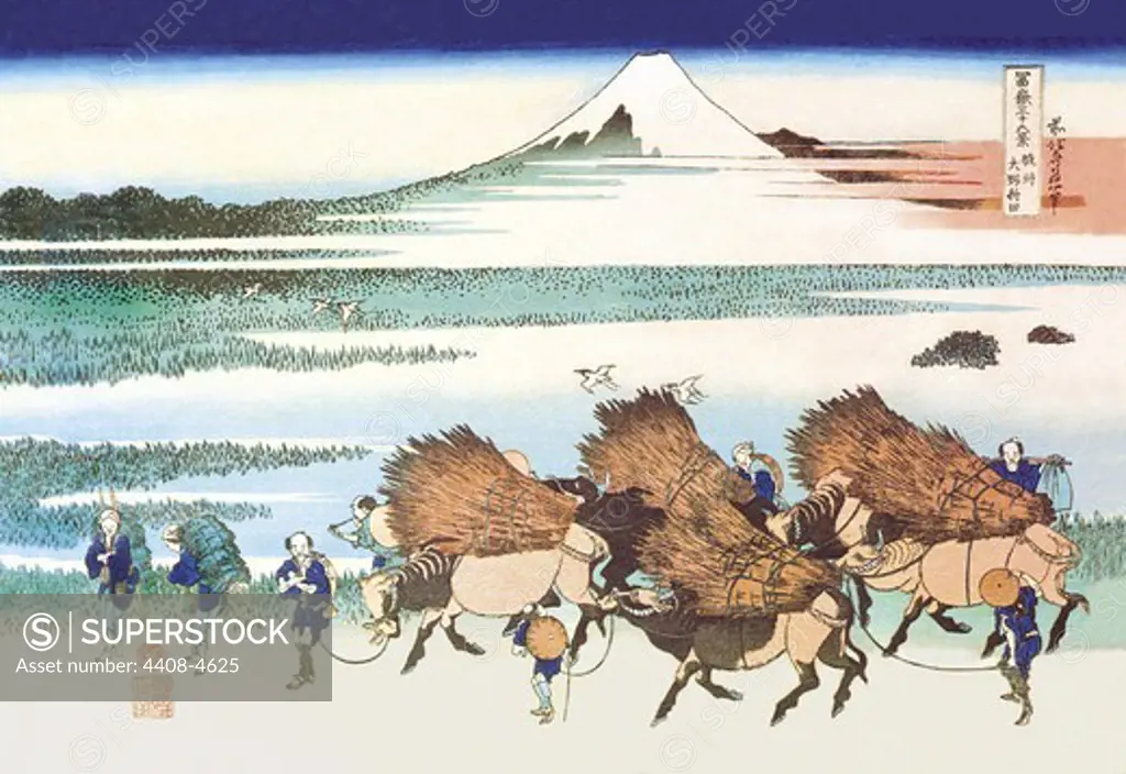 Merchants Travel to Market in View of Mount Fuji, Japanese Prints - Hokusai