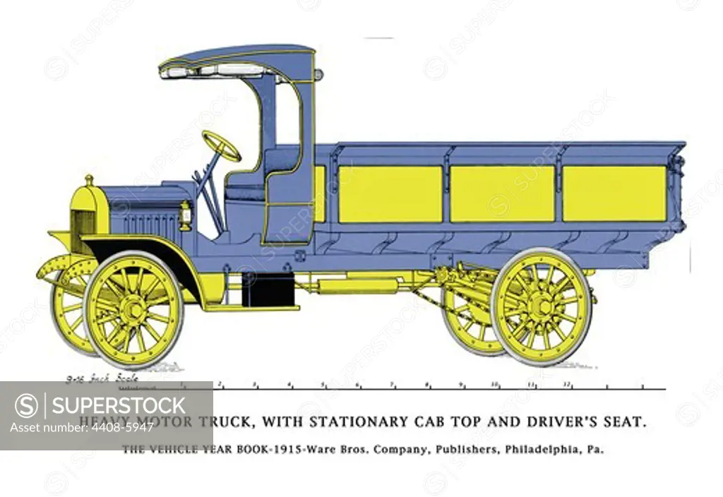 Heavy Motor Truck - Stationary Cab, Driver's Seat, Cars - 1915