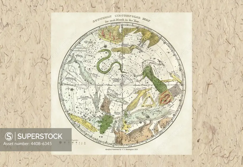Southern Circumpolar Map, Celestial & Astrological Charts