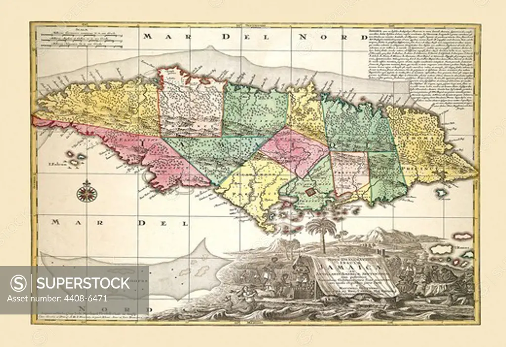 Nova Designatio Insulae Jamaicae, Antique World Maps
