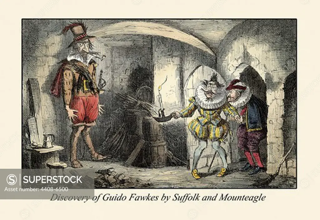 Discovery of Guido Fawkes by Suffolk and Mounteagle, Comic History of England