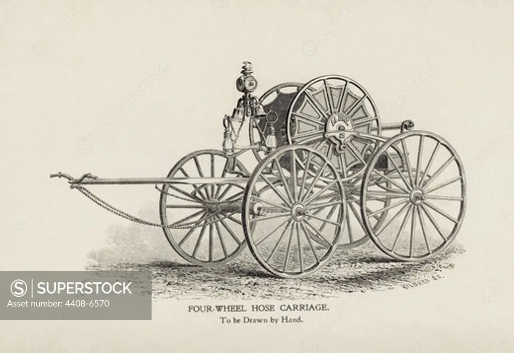 Four-Wheel Hose Carriage: To be Drawn by Hand, Fire Fighters & Fire Equipment