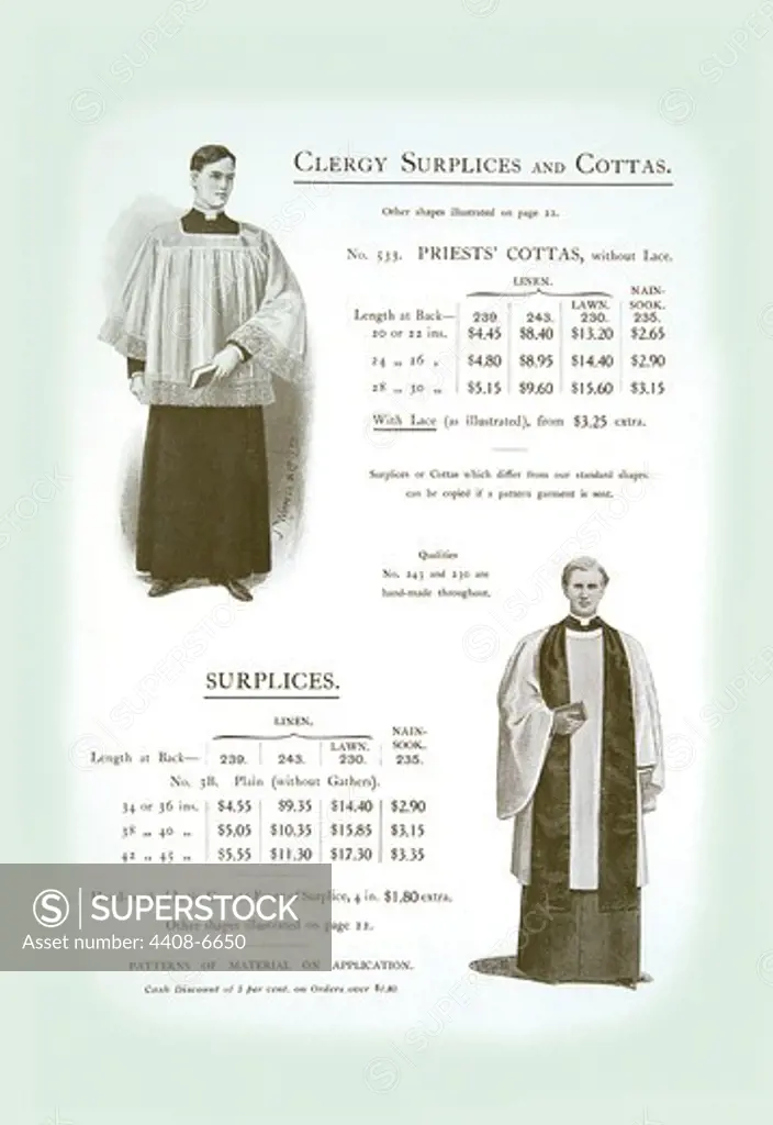 Clergy Surplices and Cottas, Clerical Vestments