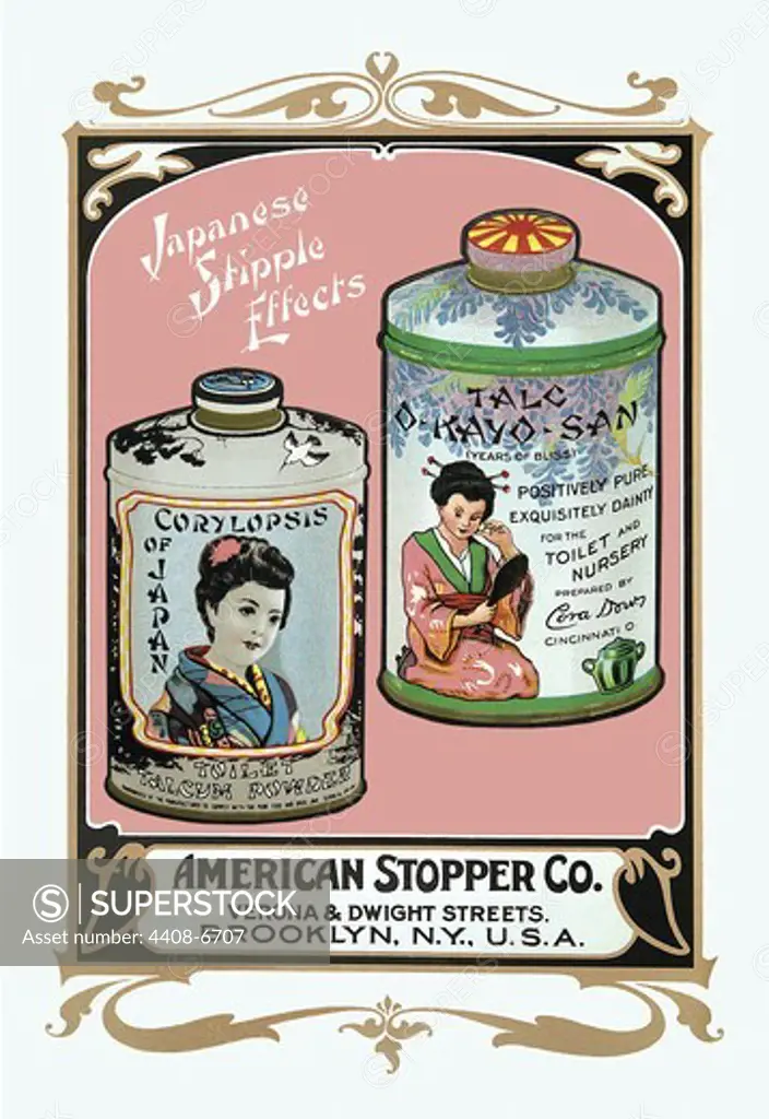 Corylopsis of Japan Talcum Powder and Talc O-Kayo-San, Victorian Talcum Powder Tin Designs
