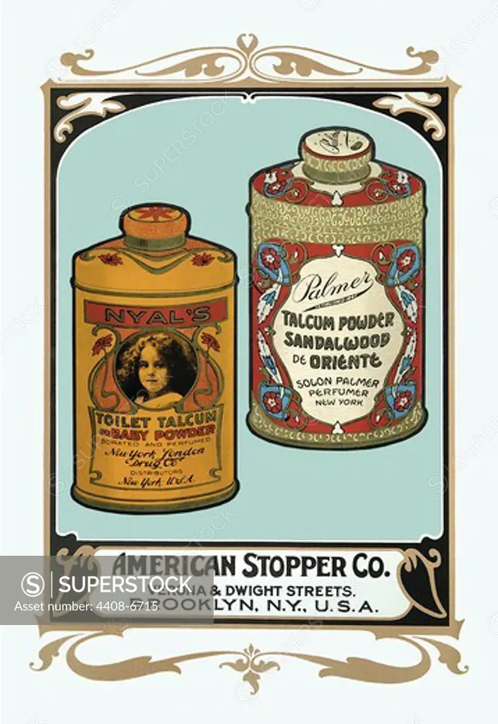 Nyal's Talcum Baby Powder and Palmer Talcum Powder Sandalwood de Oriente, Victorian Talcum Powder Tin Designs