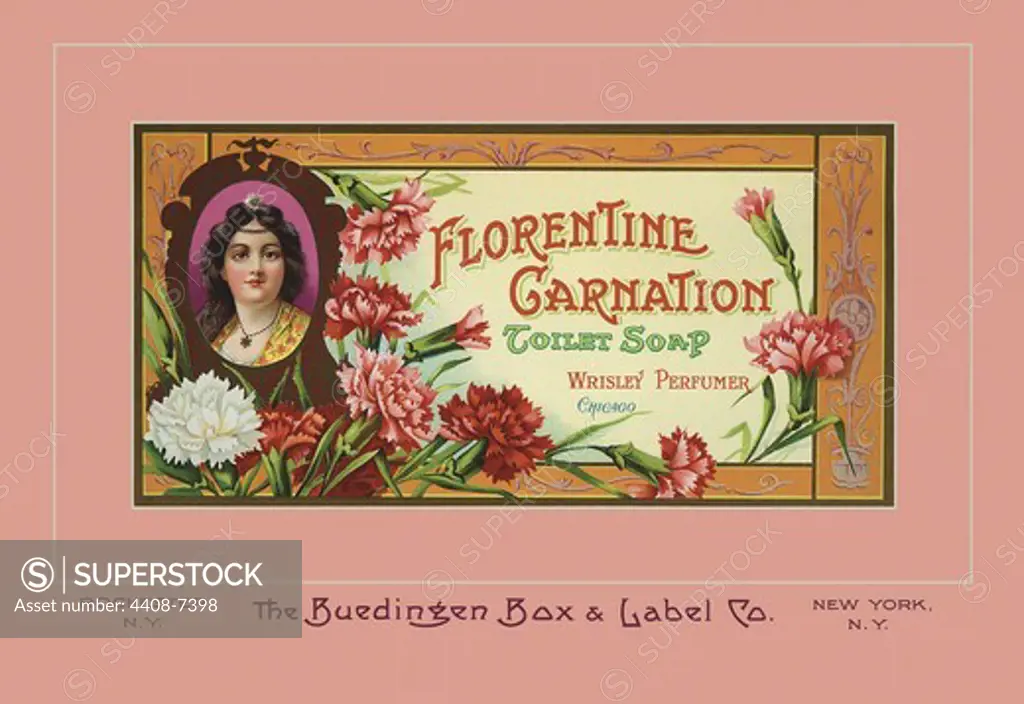 Florentine Carnation Toilet Soap, Victorian Soap & Talcum Powder Packaging