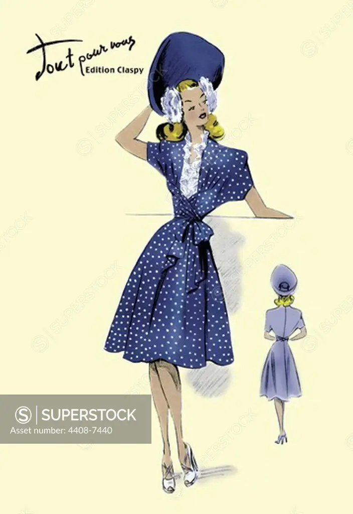 Summer Polka-Dot Dress and Hat, Ladies Fashion - 1947