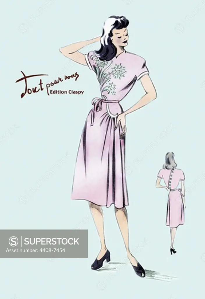 Summer Dress with Oriental Flair, Ladies Fashion - 1947