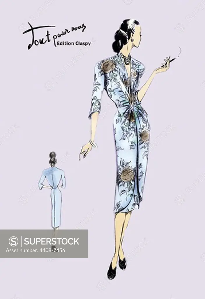 Flowered Dinner Dress, Ladies Fashion - 1947