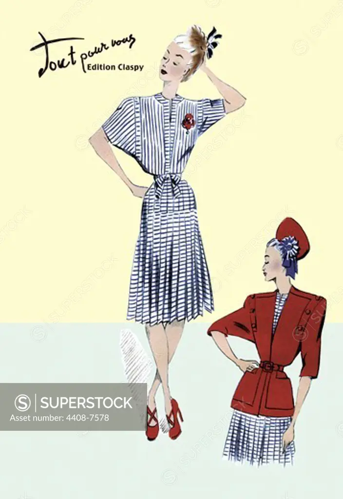 Pleated Sailor Dress with Jacket, Ladies Fashion, French - 1947