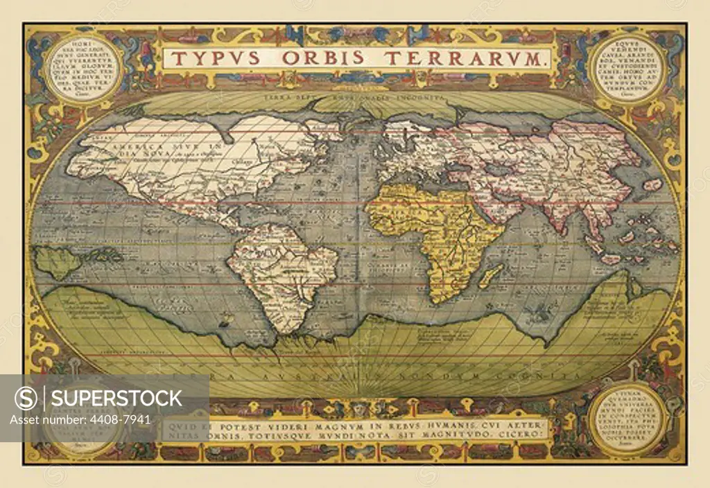 World Map, Theatro D'el Orbe La Tierra - Ortelius