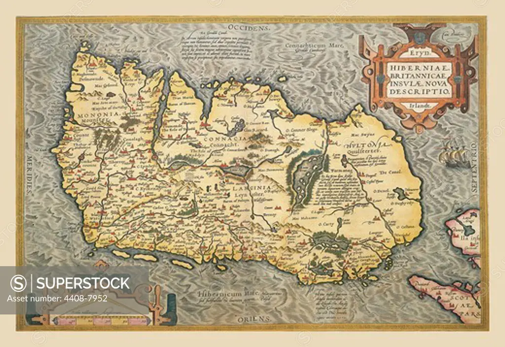 Map of Ireland, Theatro D'el Orbe La Tierra - Ortelius