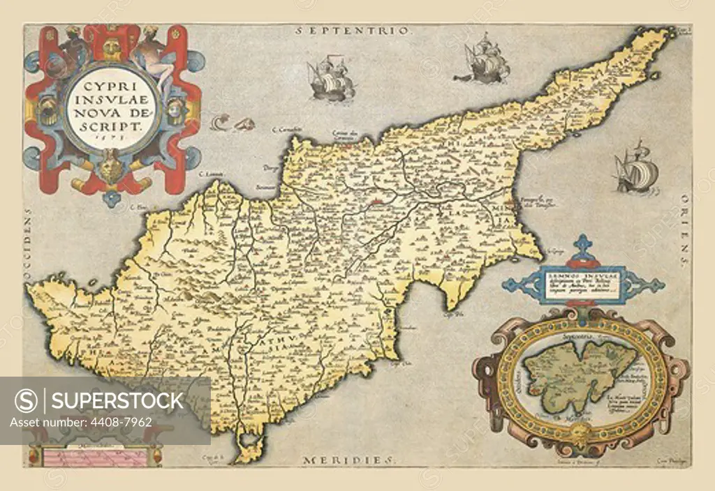 Map of the Island of Cyprus, Theatro D'el Orbe La Tierra - Ortelius
