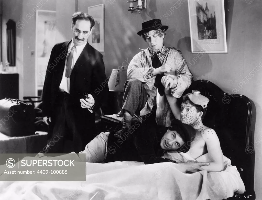 FRANK ALBERTSON, HARPO MARX, THE MARX BROTHERS, CHICO MARX and GROUCHO MARX in ROOM SERVICE (1938), directed by WILLIAM A. SEITER.