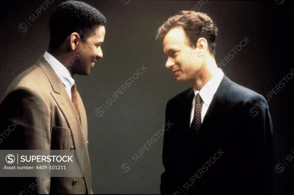 TOM HANKS and DENZEL WASHINGTON in PHILADELPHIA (1993), directed by JONATHAN DEMME.