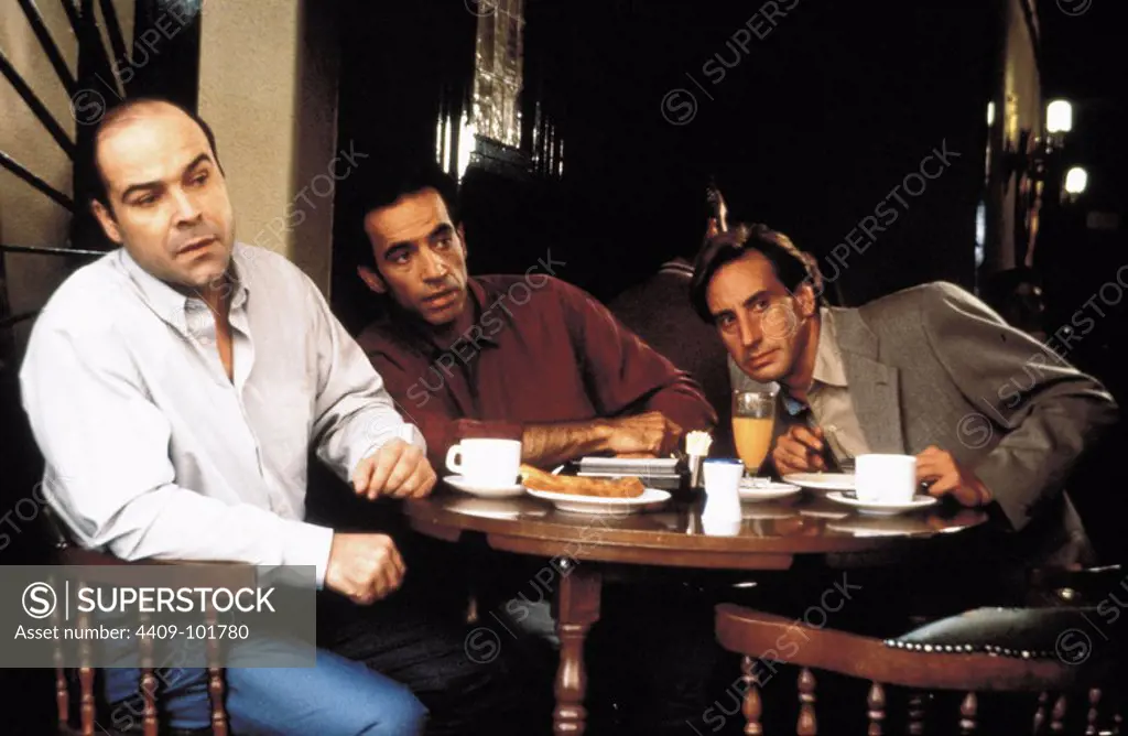 ANTONIO RESINES, IMANOL ARIAS and JUANJO PUIGCORBE in ALL MEN ARE THE SAME (1994) -Original title: TODOS LOS HOMBRES SOIS IGUALES-, directed by MANUEL GOMEZ PEREIRA.