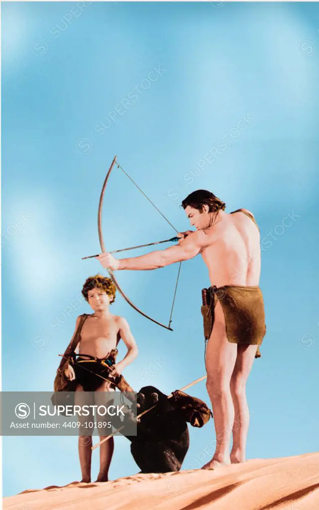 JOHNNY SHEFFIELD and JOHNNY WEISSMULLER in TARZAN'S DESERT MYSTERY (1943), directed by WILHELM THIELE.
