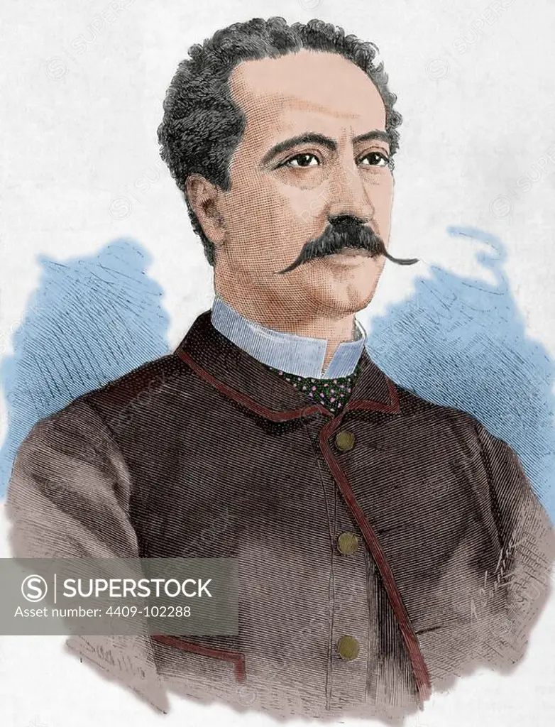 Manuel Catalina Rodriguez (1820-1886). Spanish dramatic actor. Engraving by Arturo Carretero (1852-1903) in The Spanish and American Illustration, 1886.
