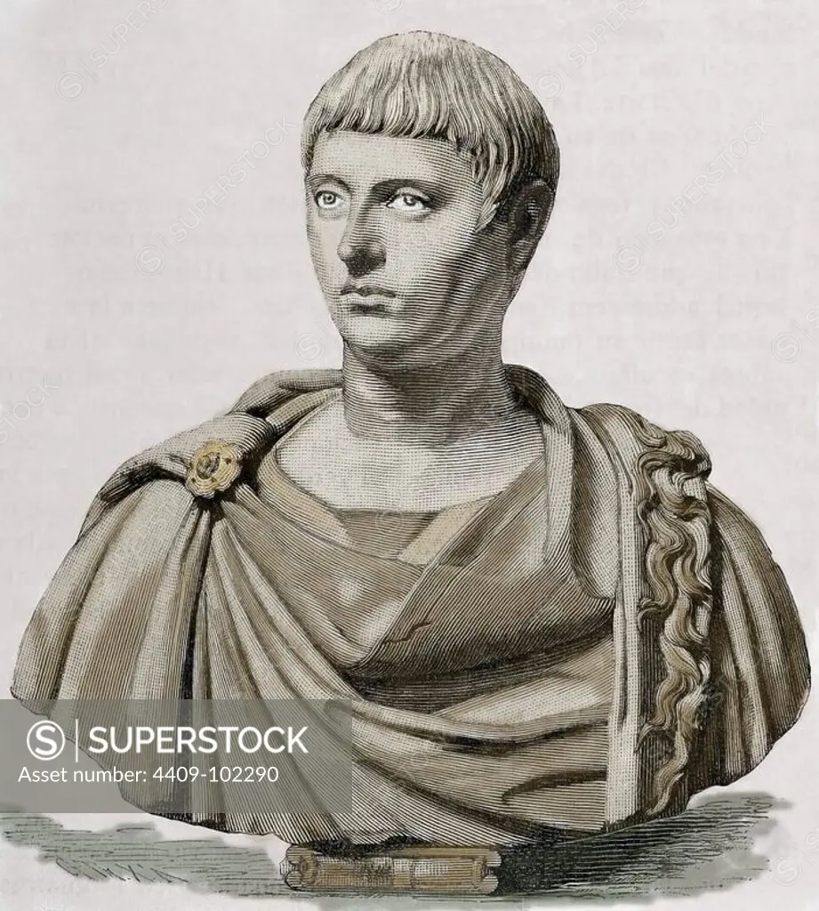 Elagabalus (Marcus Aurelius Antoninus Augustus) (203-222). Roman Emperor. Engraving in The Illustrated World, 1880. Colored.