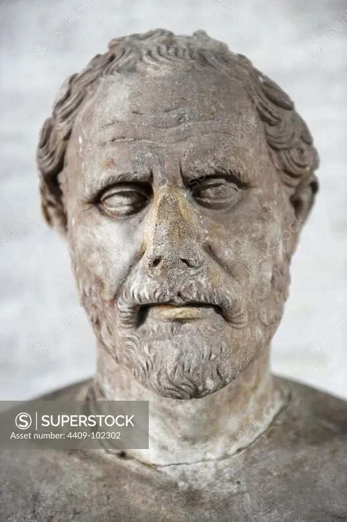 Demosthenes (384-322 BC). Political and Athenian orator. Bust. Roman copy of an original of 280 BCE Glyptothek. Munich. Germany.