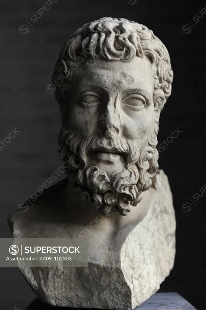 Metrodorus of Lampsacus the Younger (331-277 BC). Greek philosopher of the Epicurean school. Bust. Roman copy. Glytothek. Munich. Germany.