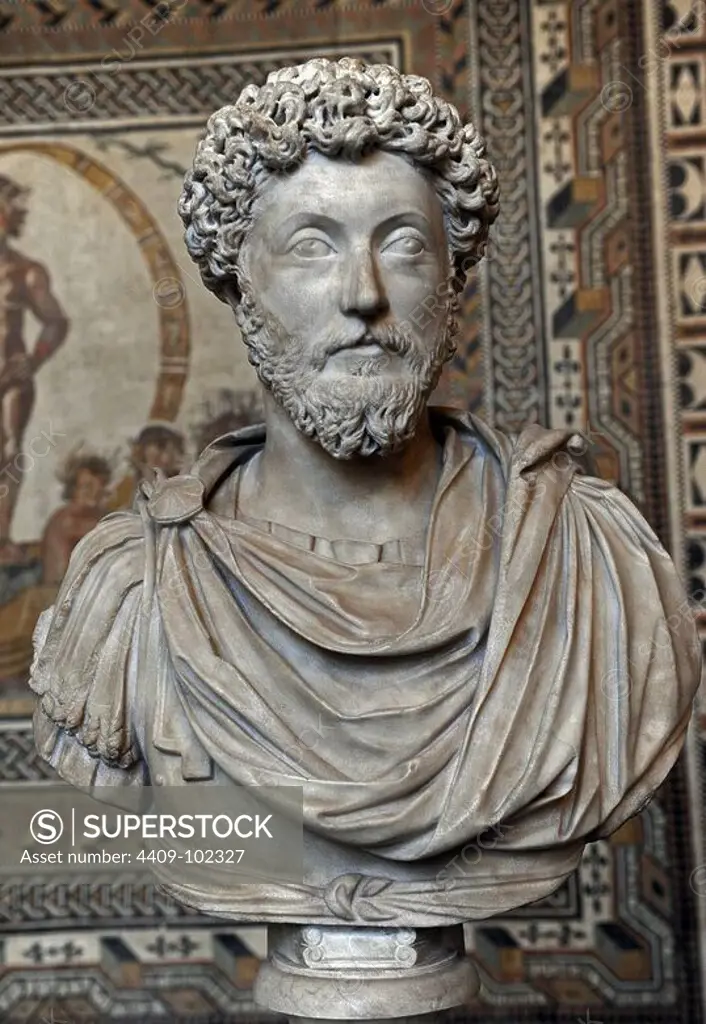 Marcus Aurelius (121-180). Roman Emperor from 161 to 180. Bust. Glyptothek. Munich. Germany.