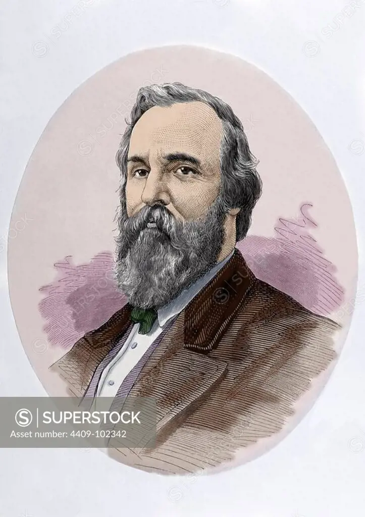 Rutherford B. Hayes (1822-1893). 19th President of the United States. Engraving in The Spanish and American Illustration, 1877. Colored.