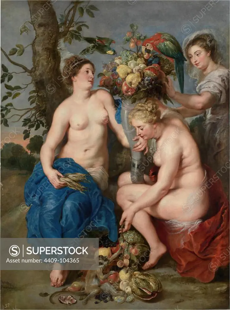 'Ceres and Two Nymphs', 1624, Oil on canvas, 224,5 cm x 166 cm. Museum: MUSEO DEL PRADO, MADRID, SPAIN. Author: PETER PAUL RUBENS. FRANS SNYDERS.