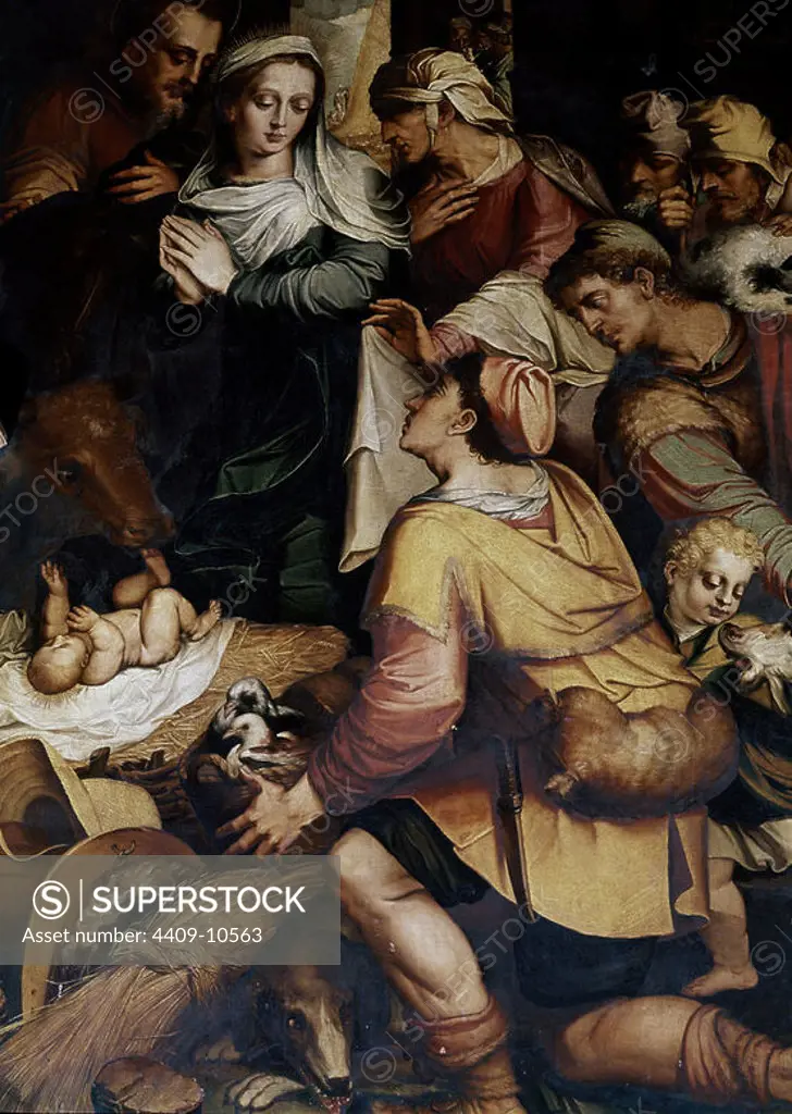 Nativity. Nativdad. Sevilla, cathedral. Author: LUIS DE VARGAS (1505-1567). Location: CATEDRAL-INTERIOR. Sevilla. Seville. SPAIN. CHILD JESUS. VIRGIN MARY. SANTA ANA MADRE DE LA VIRGEN MARIA.
