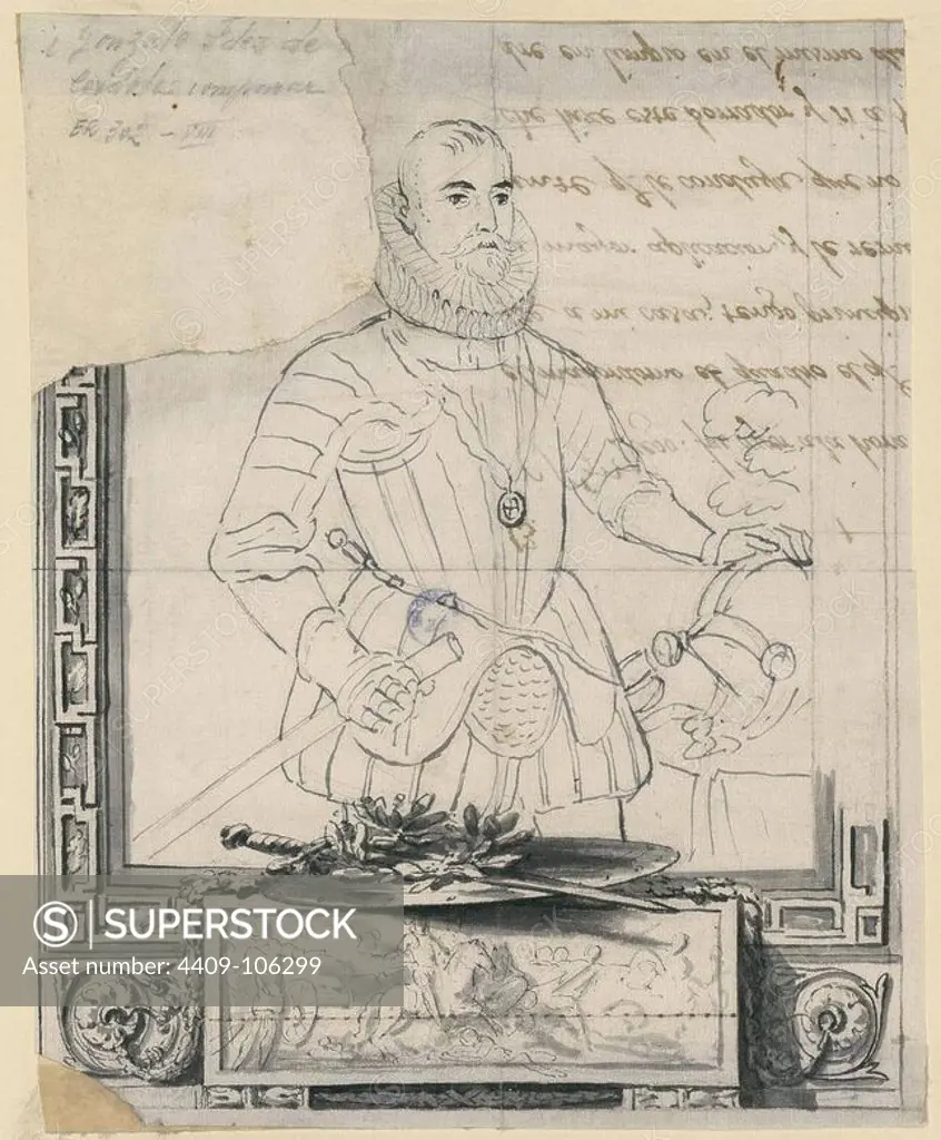 RETRATO DE GONZALO FERNANDEZ DE CORDOBA (1453-1515) - DIBUJO SIGLO XIX. Author: ANONIMO ESPAÑOL. Location: BIBLIOTECA NACIONAL-COLECCION. MADRID. SPAIN.