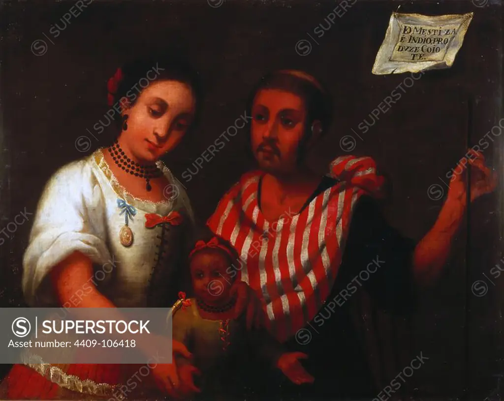 'From Indian Man and Mestiza Woman, Coyote Boy', 1751-1800, Oil on canvas, 82,5 x 104 cm. Author: ANONYMOUS. Location: MUSEO DE AMERICA-COLECCION. MADRID. SPAIN.