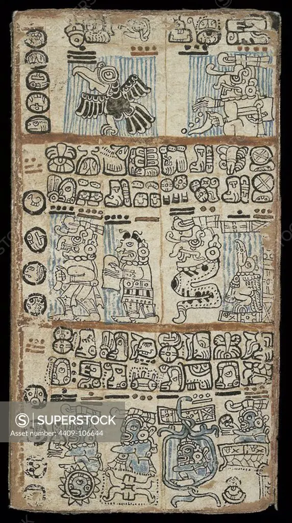 Tro-Cortesianus Codex or Madrid Codex - Pre-Columbian Maya book dating to the Postclassic period of Mesoamerican chronology (circa 9001521 AD). Location: MUSEO DE AMERICA-COLECCION. MADRID. SPAIN.
