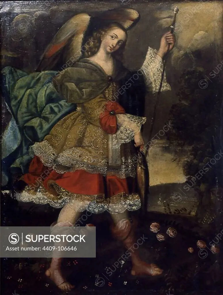 'Saint Raphael the Archangel', 1601-1700, Oil on canvas, 122 x 93 cm. Author: ANONYMOUS. Location: MUSEO DE AMERICA-COLECCION. MADRID. SPAIN.