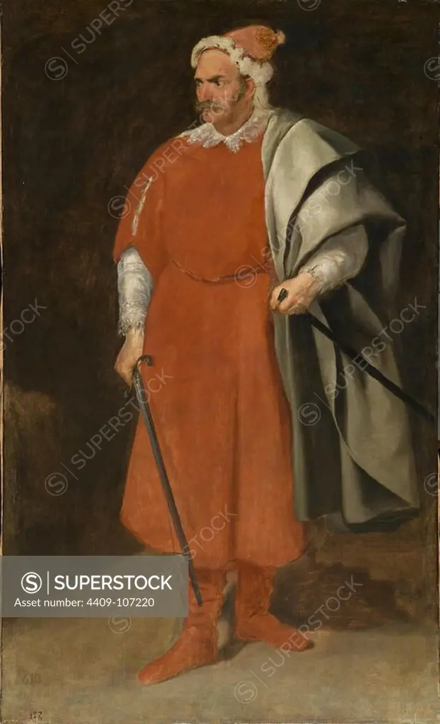 Diego Rodríguez de Silva y Velázquez / 'The Buffoon, "Redbeard", Cristóbal de Castañeda y Pernía', ca. 1633, Spanish School, Oil on canvas, 198 cm x 121 cm, P01199. Museum: MUSEO DEL PRADO, MADRID, SPAIN.