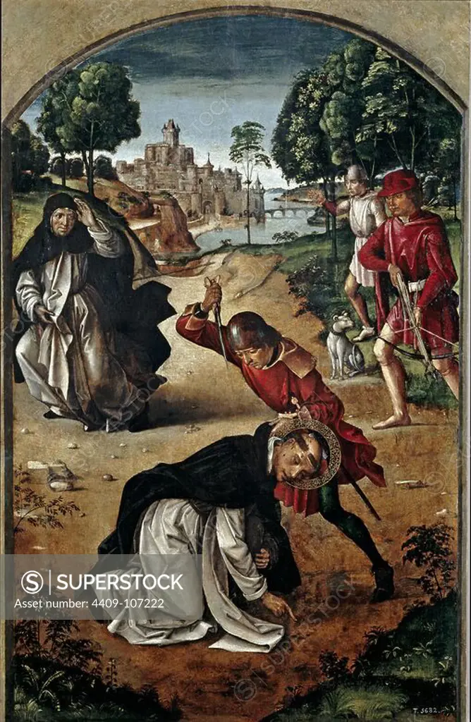 Pedro Berruguete / 'The Death of Saint Peter the Martyr', 1493-1499, Spanish School, Oil on panel, 128 cm x 82 cm, P00613. Museum: MUSEO DEL PRADO, MADRID, SPAIN. SAINT PETER.