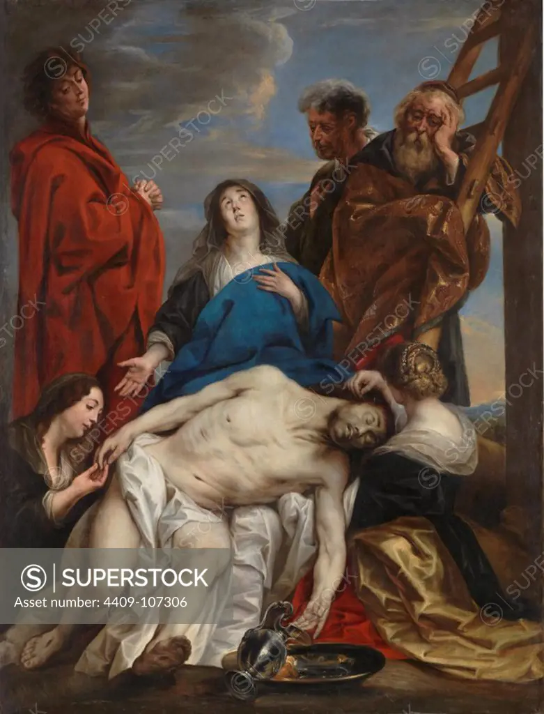 Jacob Jordaens / 'Pietà', 1650-1660, Flemish School, Oil on canvas, 221 cm x 169 cm, P06392. Museum: MUSEO DEL PRADO, MADRID, SPAIN. JESUS. VIRGIN MARY.