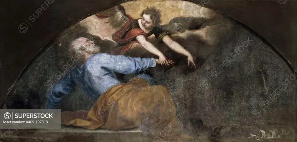 Alonso Cano / 'San Pedro liberado por el ángel', 1652-1657, Spanish School, Oil on canvas, 96 cm x 194 cm, P07290. Museum: MUSEO DEL PRADO, MADRID, SPAIN. SAINT PETER.