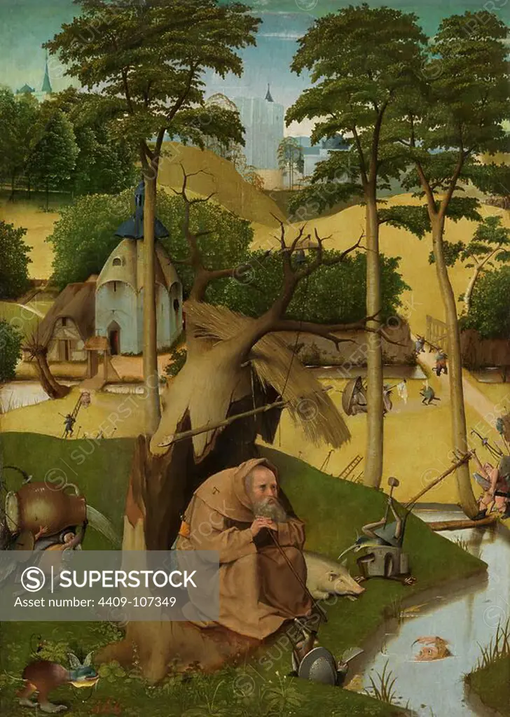 El Bosco / 'The Temptation of Saint Anthony', ca. 1490, Flemish School, Oil on panel, 73 cm x 52,5 cm, P02049. Museum: MUSEO DEL PRADO, MADRID, SPAIN. Anthony the Great.