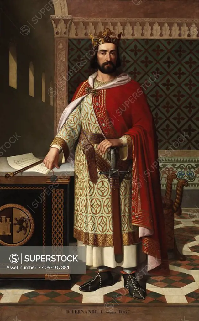 Antonio Maffei Rosal / 'Ferdinand I of Leon and Castile', 1855, Spanish School, Canvas, 225 cm x 141 cm, P06906. Museum: MUSEO DEL PRADO, MADRID, SPAIN. FERNANDO I DE LEÓN (1016-1065).