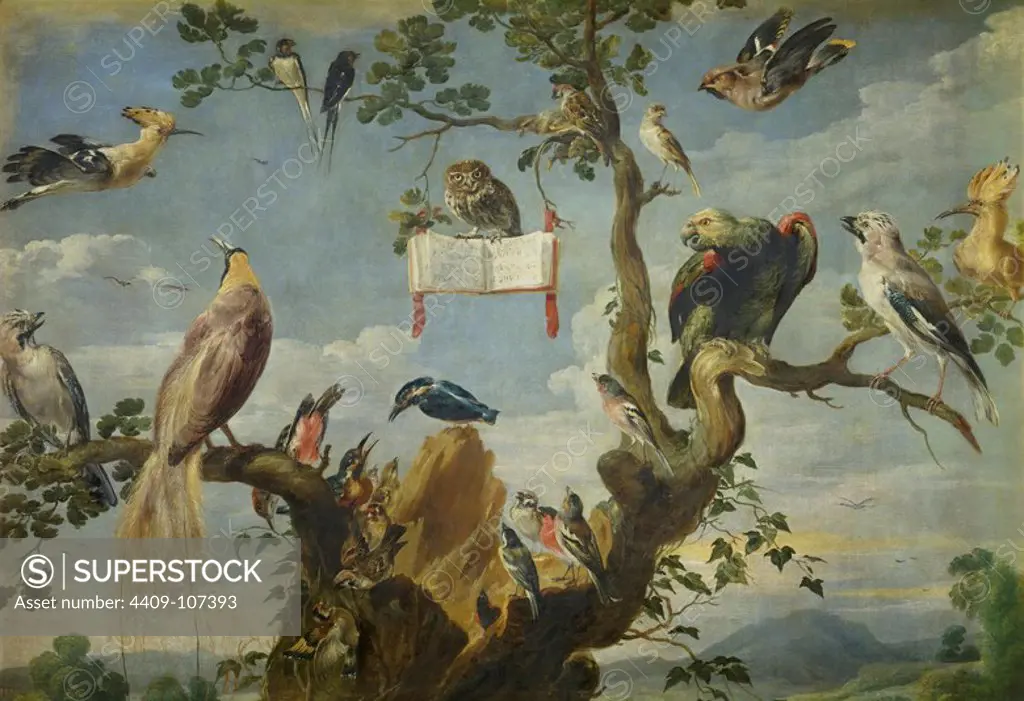 Frans Snyders / 'Concert of the Birds', 1629-1630, Flemish School, Oil on canvas, 98 cm x 137 cm, P01758. Museum: MUSEO DEL PRADO, MADRID, SPAIN.