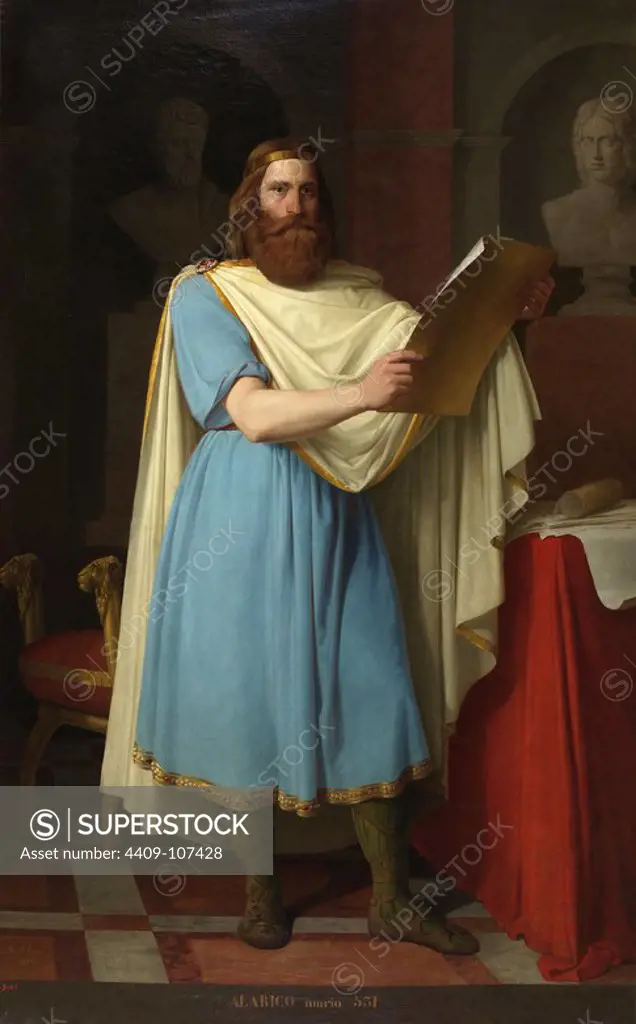 Carlos María Esquivel / 'The Visigoth King Alaric', 1856, Spanish School, Canvas, 225 cm x 140 cm, P07852. Museum: MUSEO DEL PRADO, MADRID, SPAIN. Author: CARLOS MARIA ESQUIVEL Y RIVAS.