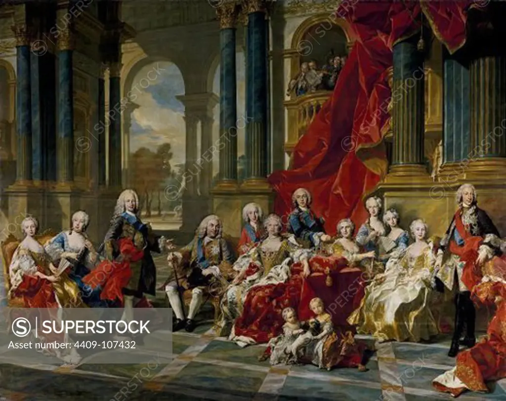 Louis Michel van Loo / 'The Family of Philip V', 1743, French School, Oil on canvas, 408 cm x 520 cm, P02283. Artwork also known as: LA FAMILIA DE FELIPE V.