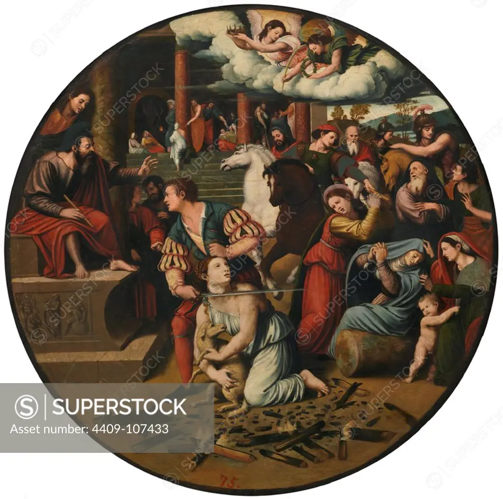 Juan Vicente Masip / 'The Martyrdom of Saint Inez', 1540-1545, Spanish School, Oil on panel, P00843. Museum: MUSEO DEL PRADO, MADRID, SPAIN. SANTA INES.