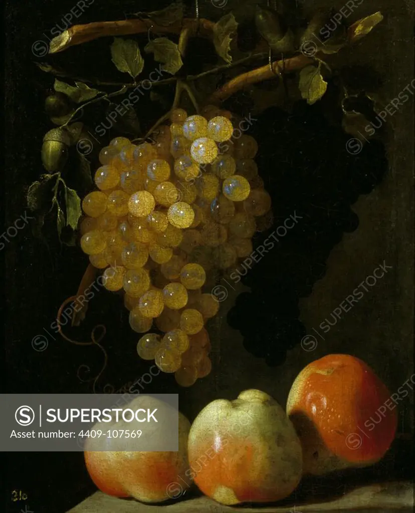 Juan de Espinosa / 'Still life of grapes and apples', 17th century, Spanish School, Oil on canvas, 50 cm x 39 cm, P00703. Museum: MUSEO DEL PRADO, MADRID, SPAIN.